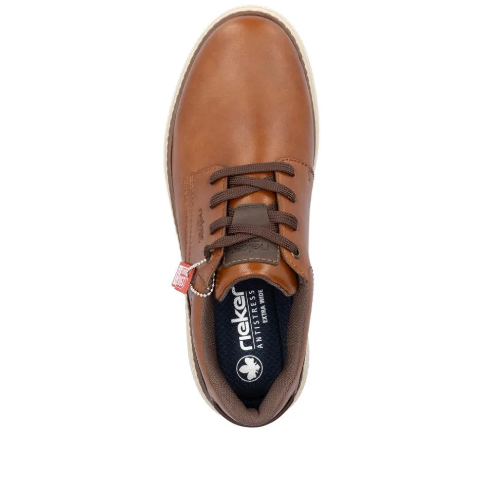 Rieker Men Casual Laced Plain Toe Shoe - Brown Leather