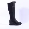 Women Marco Moreo Chiara Front Zip Wedge Knee - Black Leather