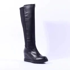 Women Marco Moreo Chiara Front Zip Wedge Knee - Black Leather