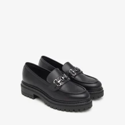 Women NeroGiardini Chunky Sole Link Loafer - Black Leather