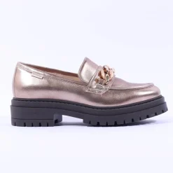 Women NeroGiardini Chunky Sole Link Loafer - Metallic Leather