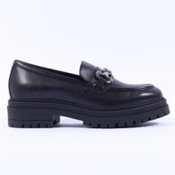 Women NeroGiardini Chunky Sole Link Loafer - Black Leather
