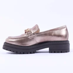 Women NeroGiardini Chunky Sole Link Loafer - Metallic Leather