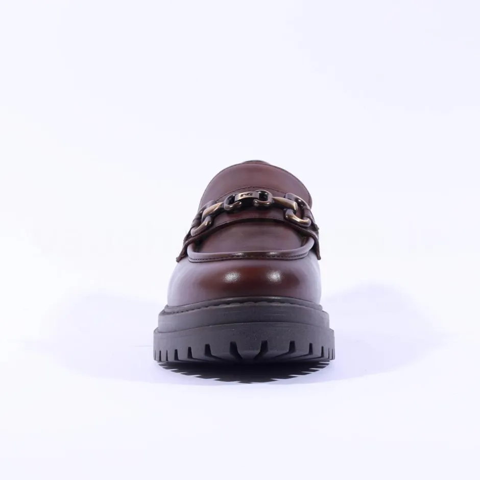 Women NeroGiardini Chunky Sole Link Loafer - Cognac Leather