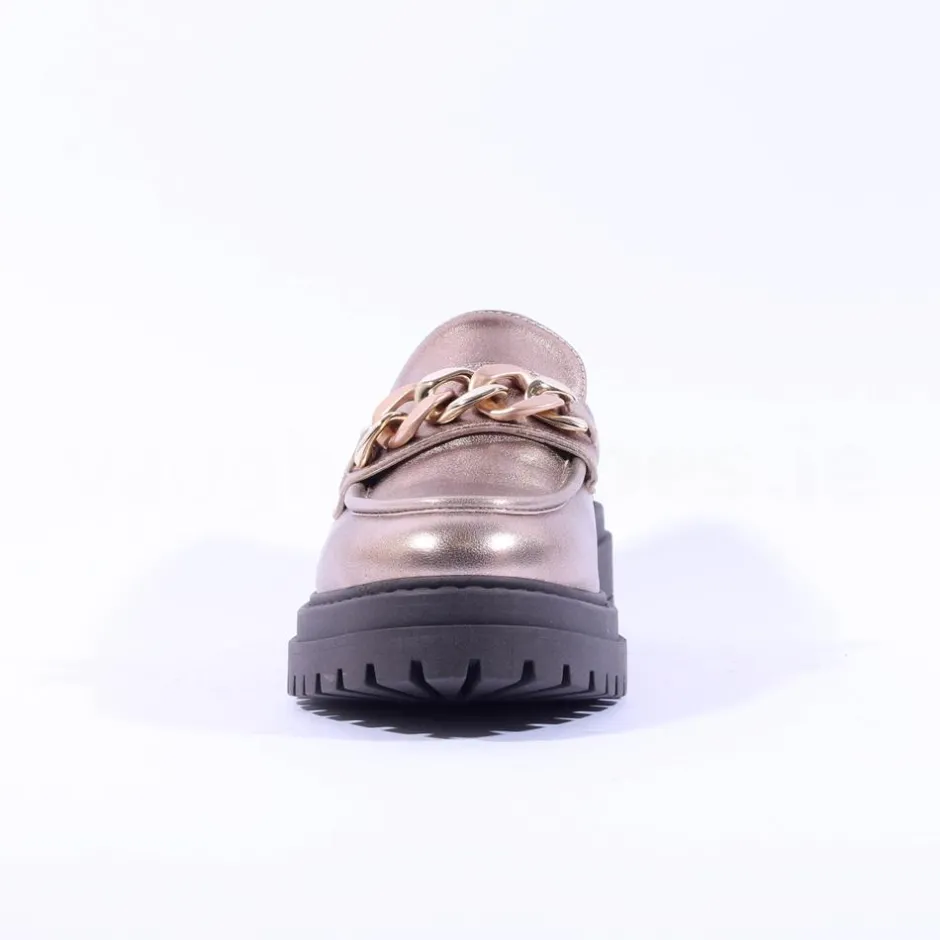 Women NeroGiardini Chunky Sole Link Loafer - Metallic Leather