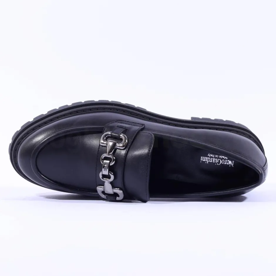 Women NeroGiardini Chunky Sole Link Loafer - Black Leather