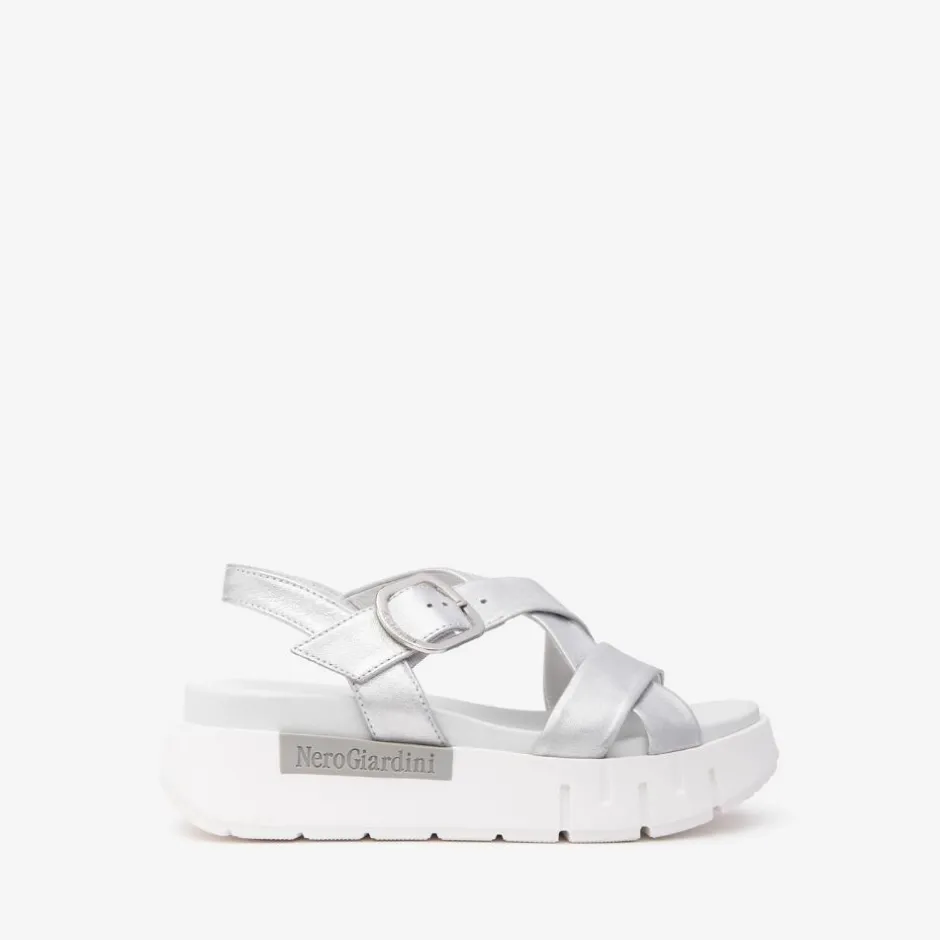 Women NeroGiardini Chunky Sole Strappy Sandal - Silver