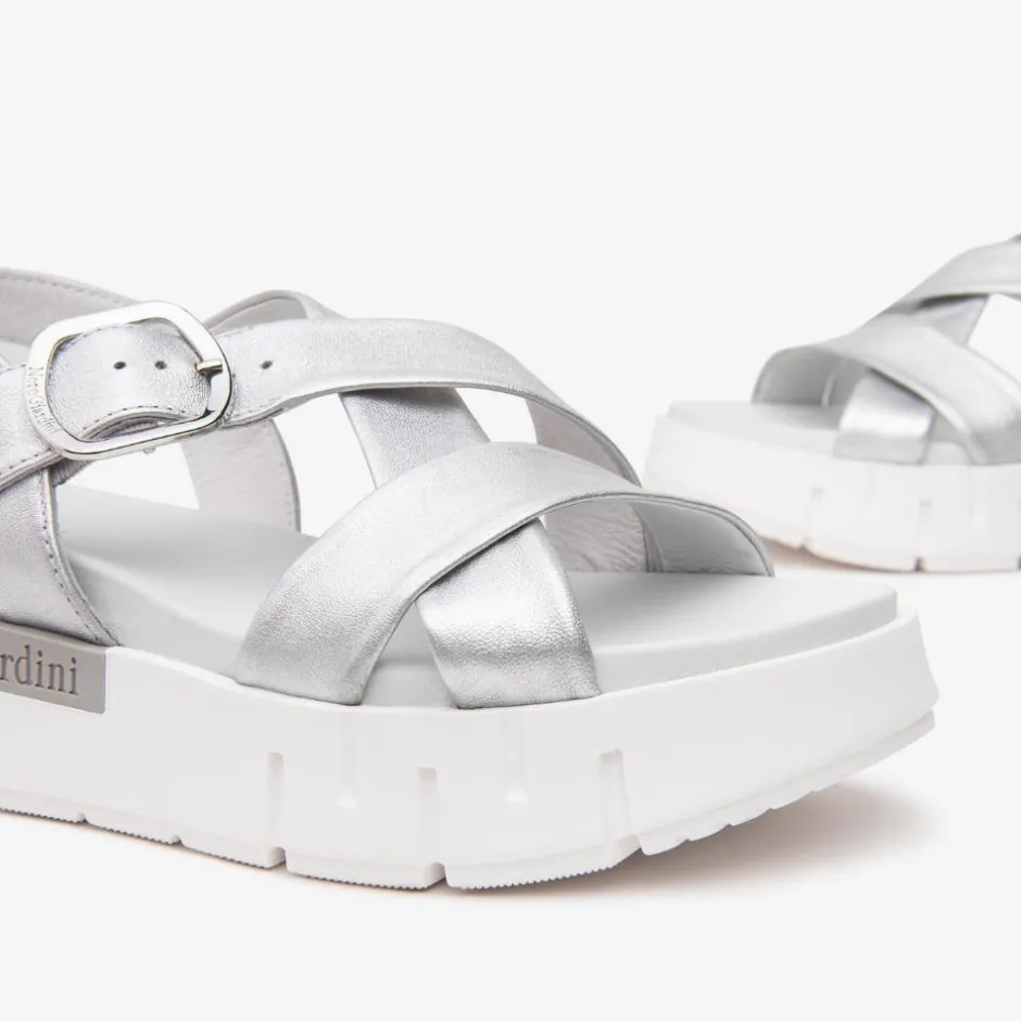 Women NeroGiardini Chunky Sole Strappy Sandal - Silver