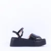 Women Wonders Cira Platform Ankle Strap Sandal - Black Leather