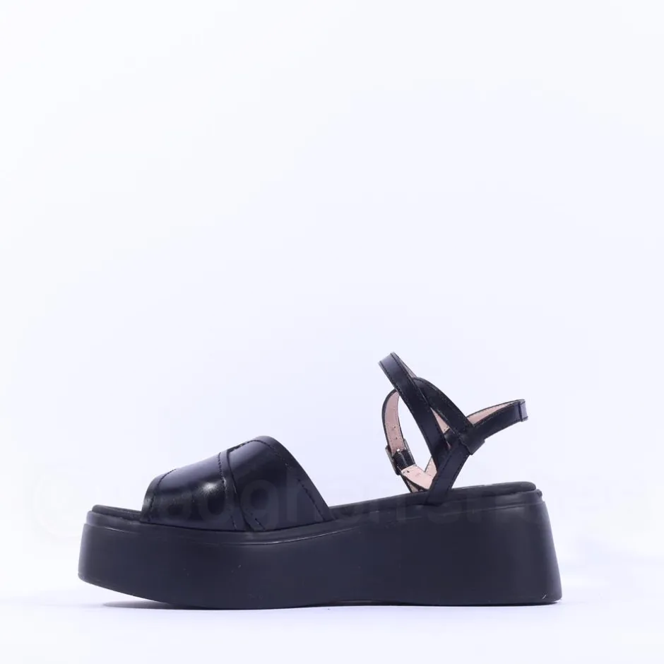 Women Wonders Cira Platform Ankle Strap Sandal - Black Leather