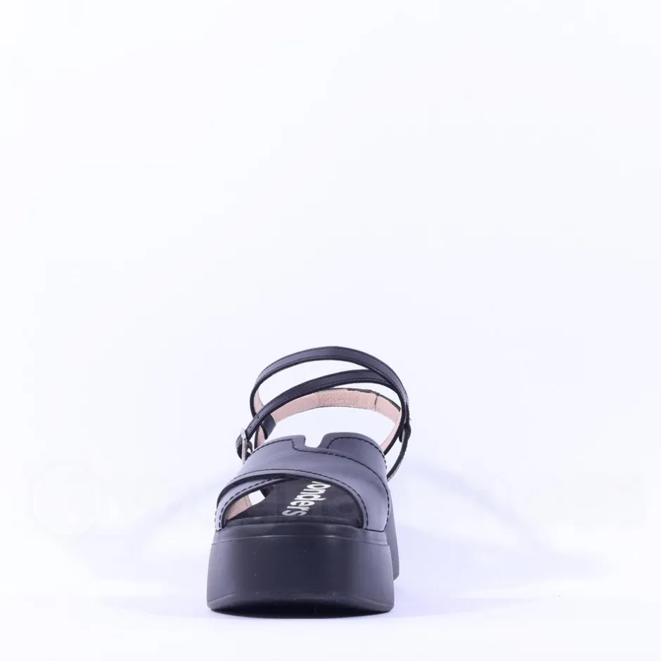 Women Wonders Cira Platform Ankle Strap Sandal - Black Leather