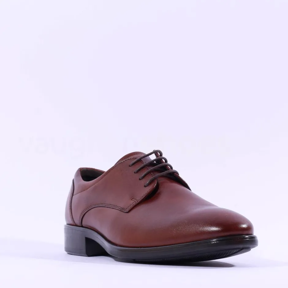 Ecco Men Citytray Laced Plain Toe Shoe - Cognac Leather