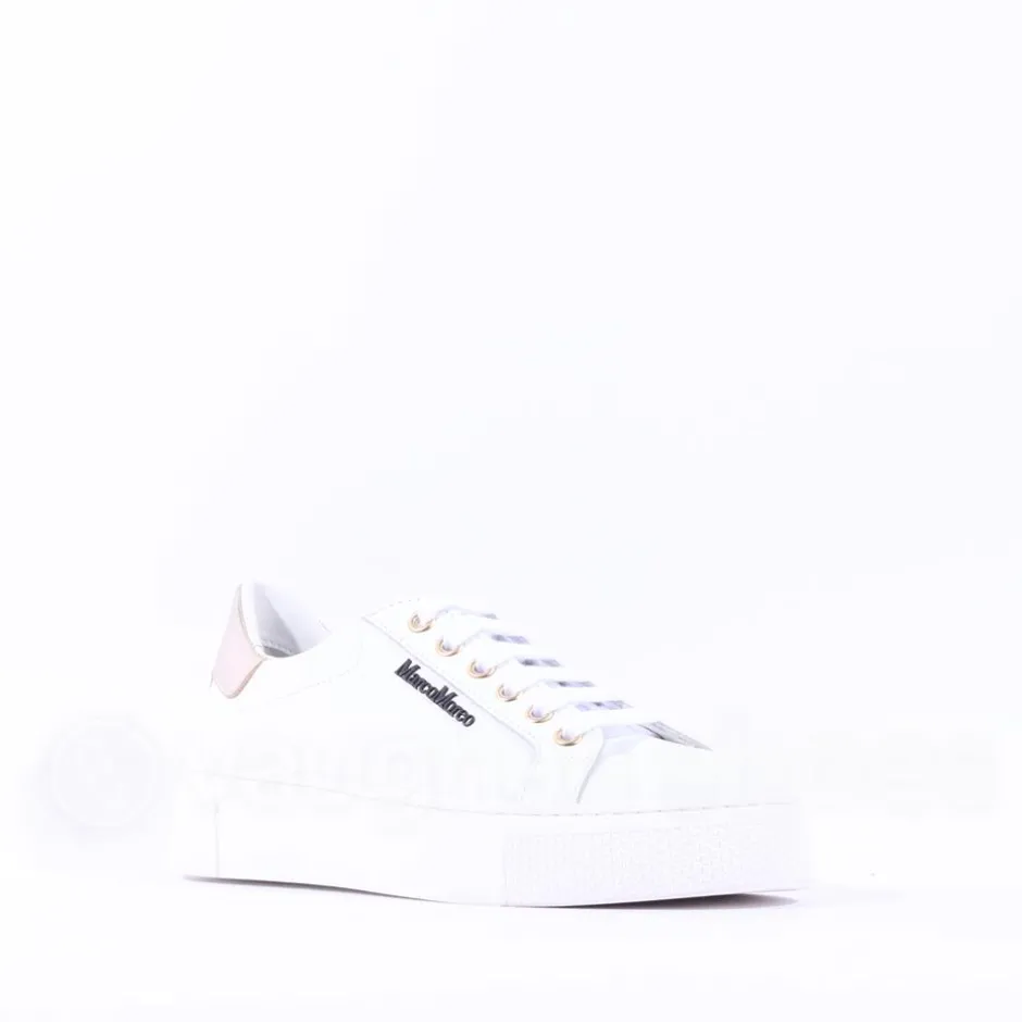 Women Marco Moreo Classic Laced Trainer - White Gold Leather
