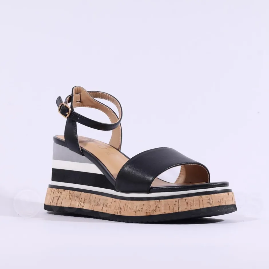 Women Repo Cork Platform Wedge Sandal - Black Combi