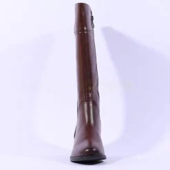 Women Caprice Country Block Heel Long Boot - Cognac Leather