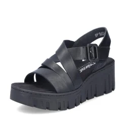Women Rieker Cross Strap Wedge Platform Sandal - Black