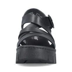Women Rieker Cross Strap Wedge Platform Sandal - Black