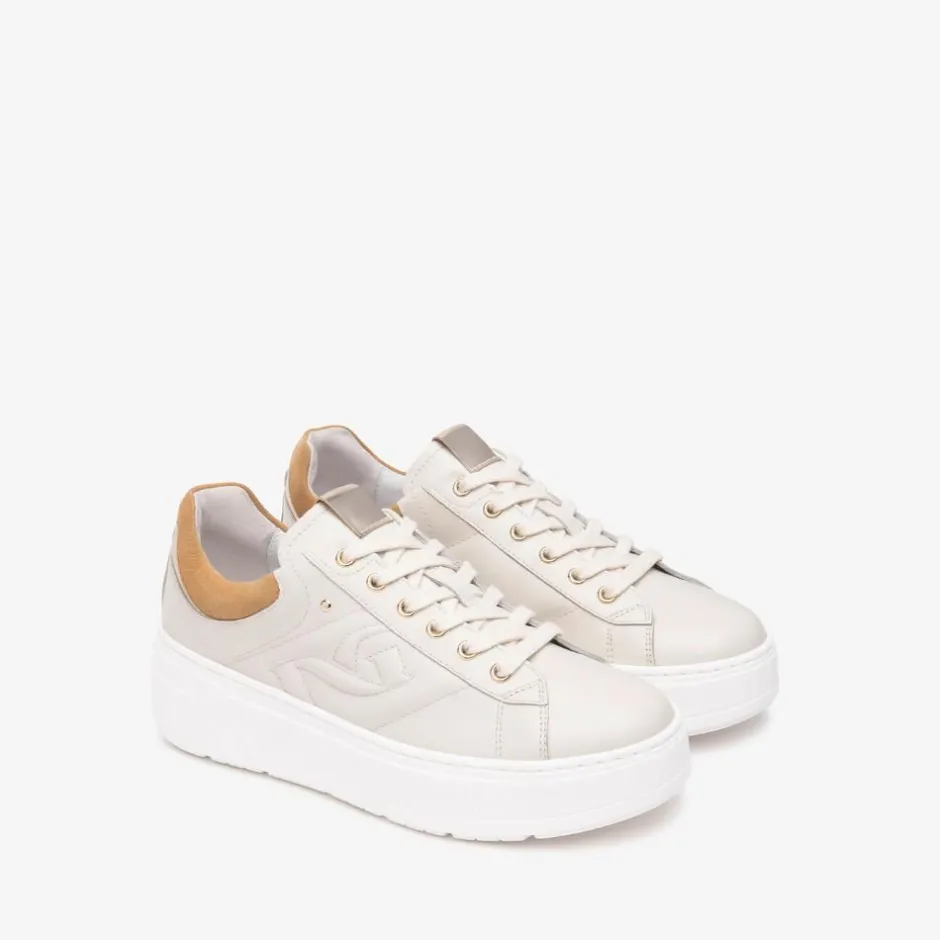 Women NeroGiardini Cuff Platform Trainer - Cream Tan
