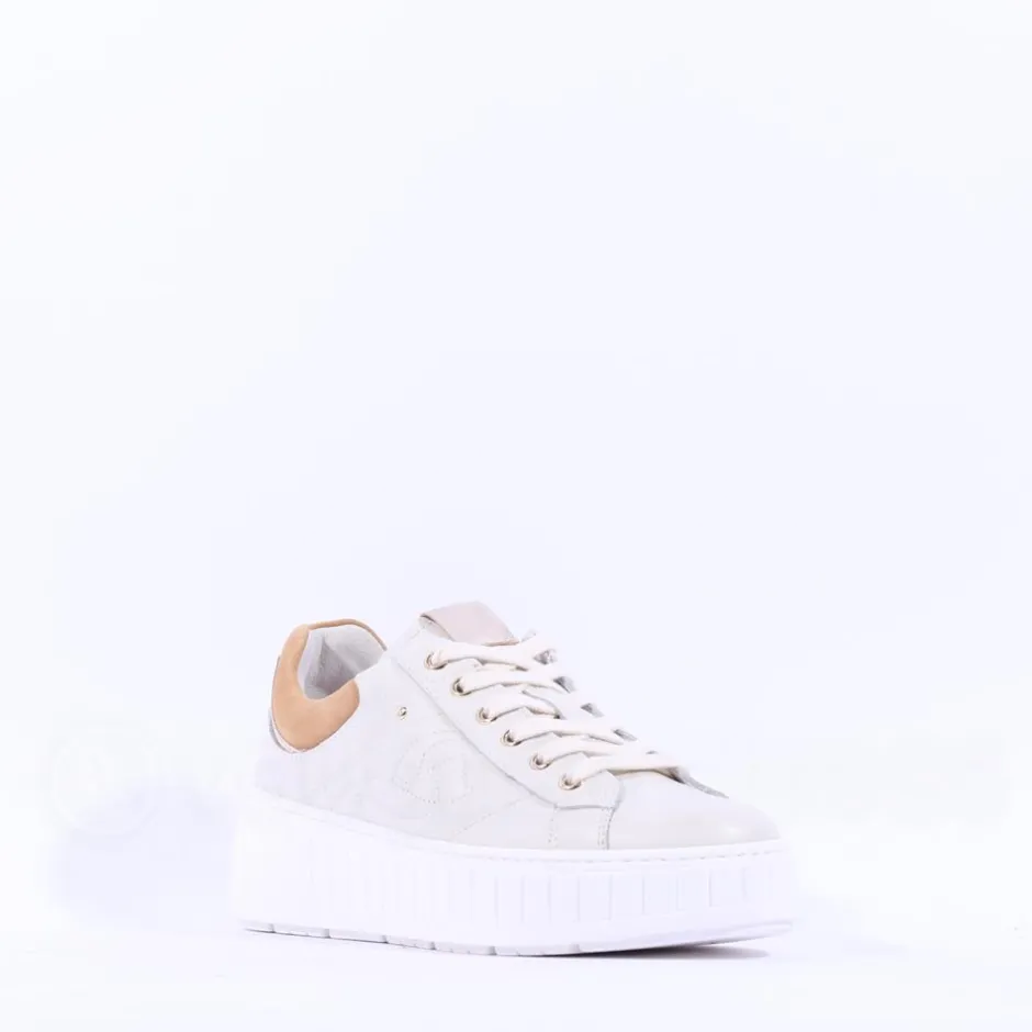 Women NeroGiardini Cuff Platform Trainer - Cream Tan