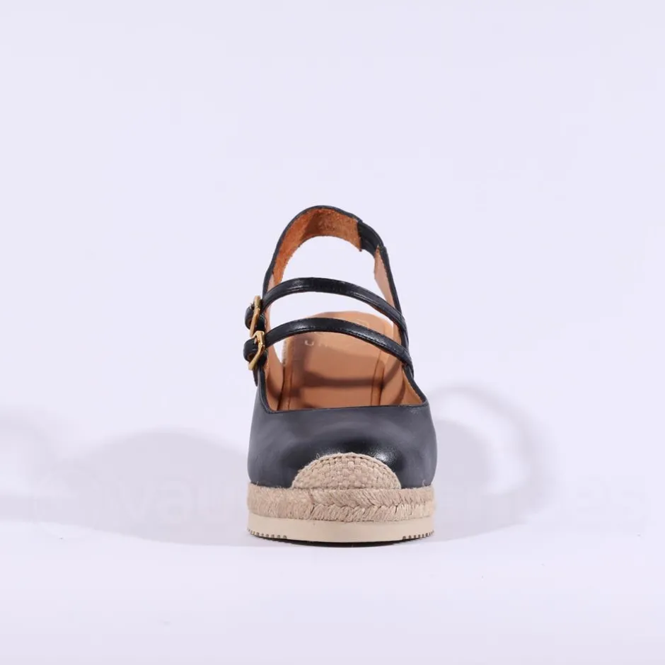 Women Unisa Cyntia Two Strap Espadrille Wedge - Black Leather