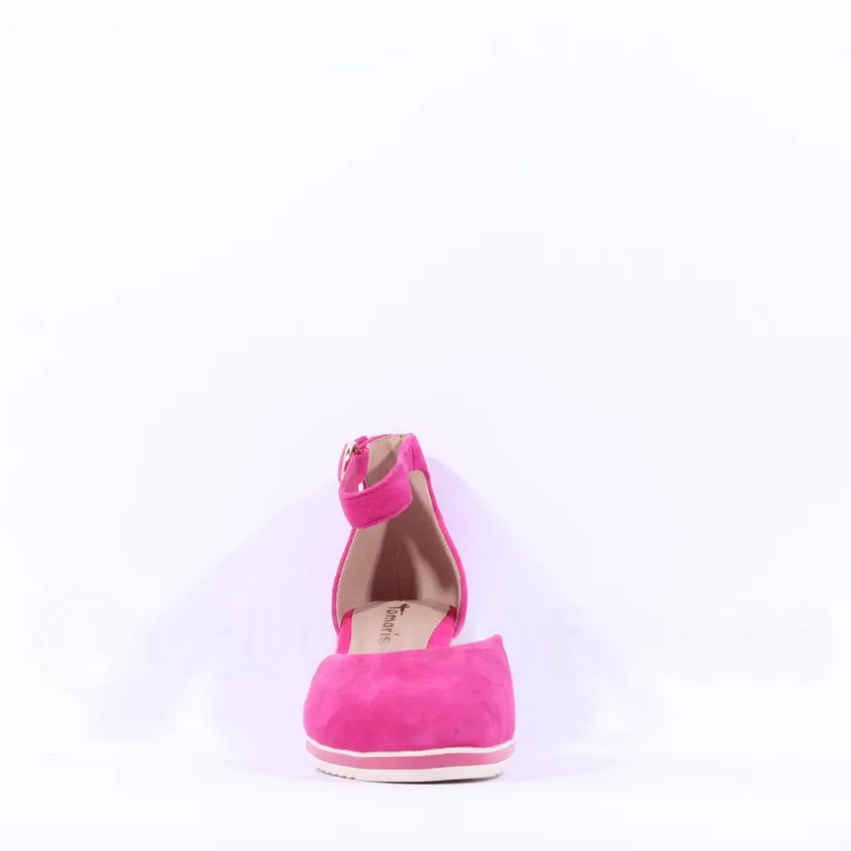 Women Tamaris Dajana Espradrille Wedge Sandal - Fuchsia Suede