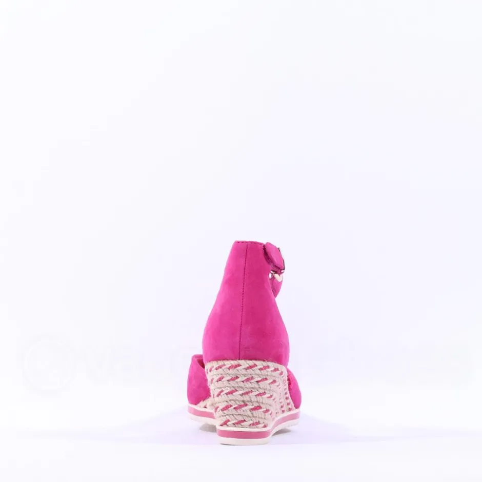 Women Tamaris Dajana Espradrille Wedge Sandal - Fuchsia Suede