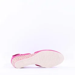 Women Tamaris Dajana Espradrille Wedge Sandal - Fuchsia Suede