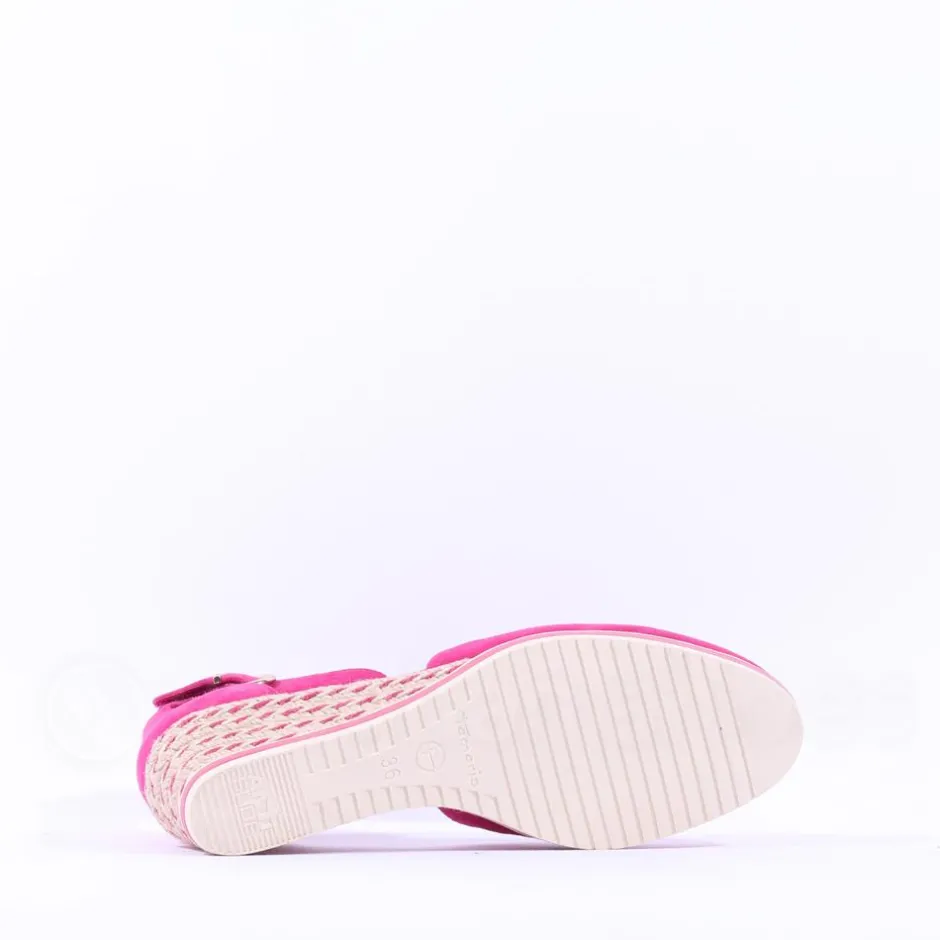 Women Tamaris Dajana Espradrille Wedge Sandal - Fuchsia Suede