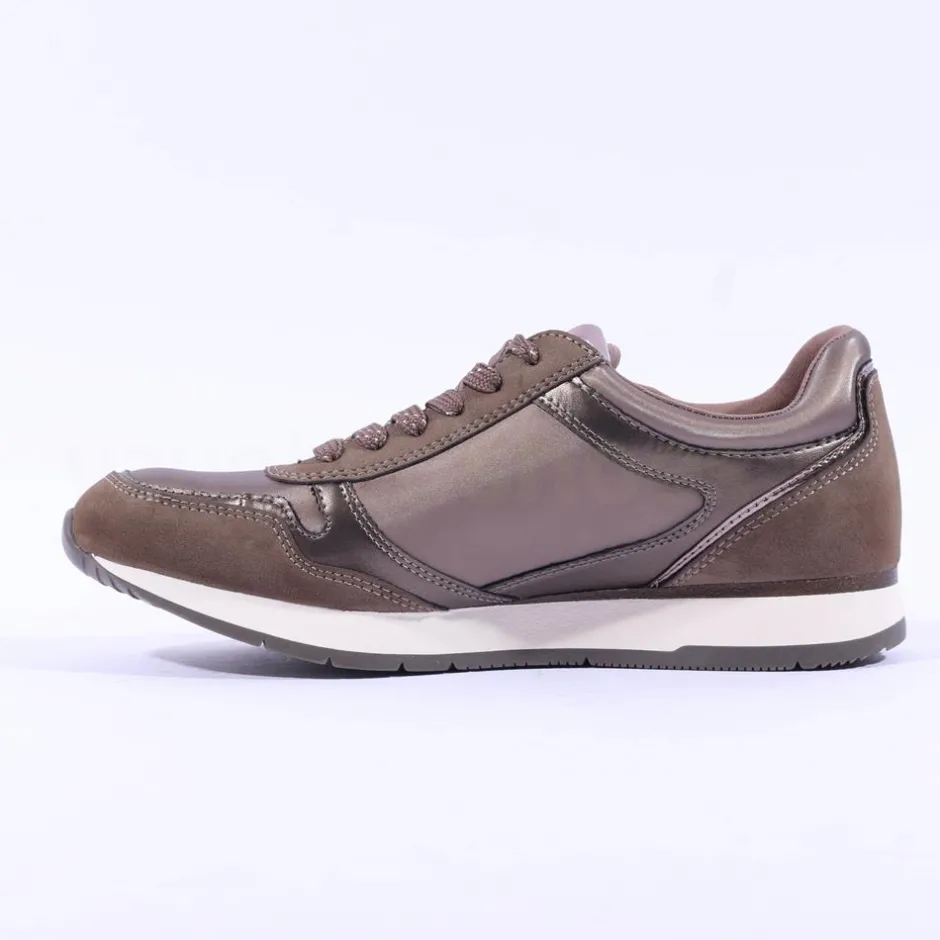 Women Tamaris Daki Side Zip Lace Trainer - Taupe Combi
