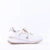 Women Caprice Danica Side Zip Wedge Trainer - White Gold Leather