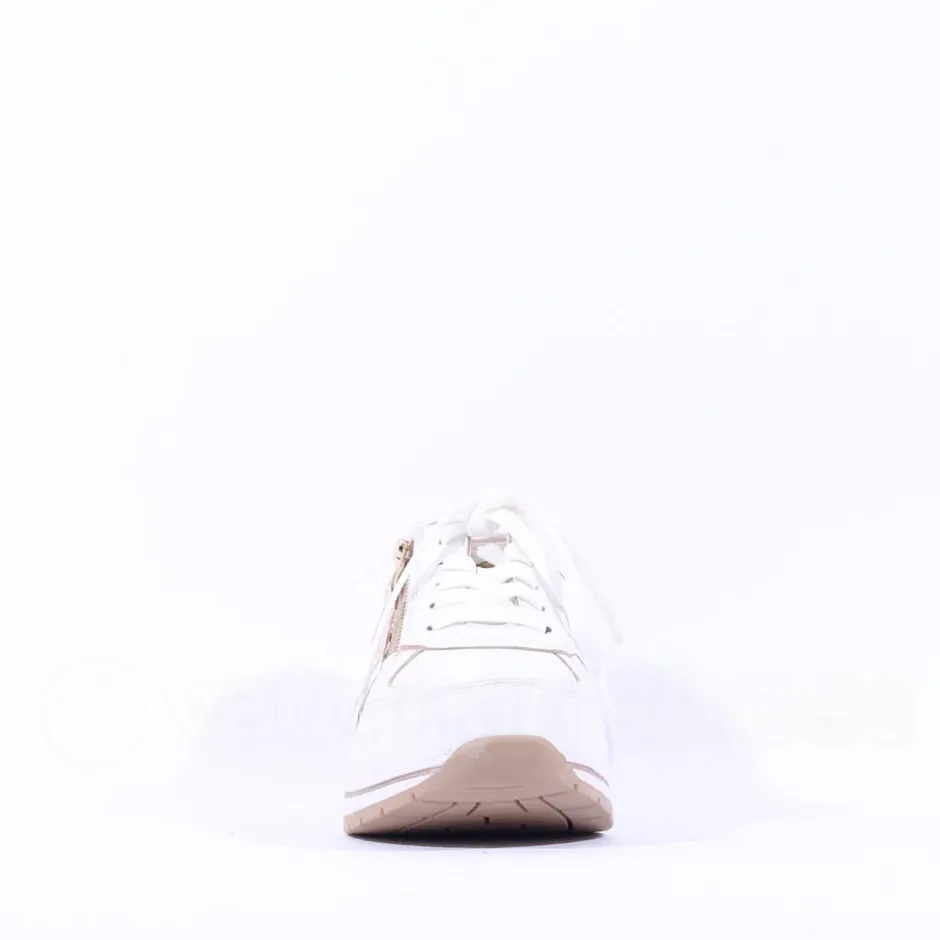 Women Caprice Danica Side Zip Wedge Trainer - White Gold Leather