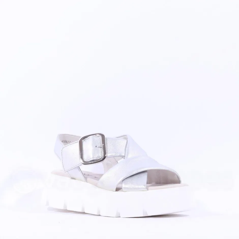 Women Gabor Daphne Chunky Sole Sandal - Silver Leather