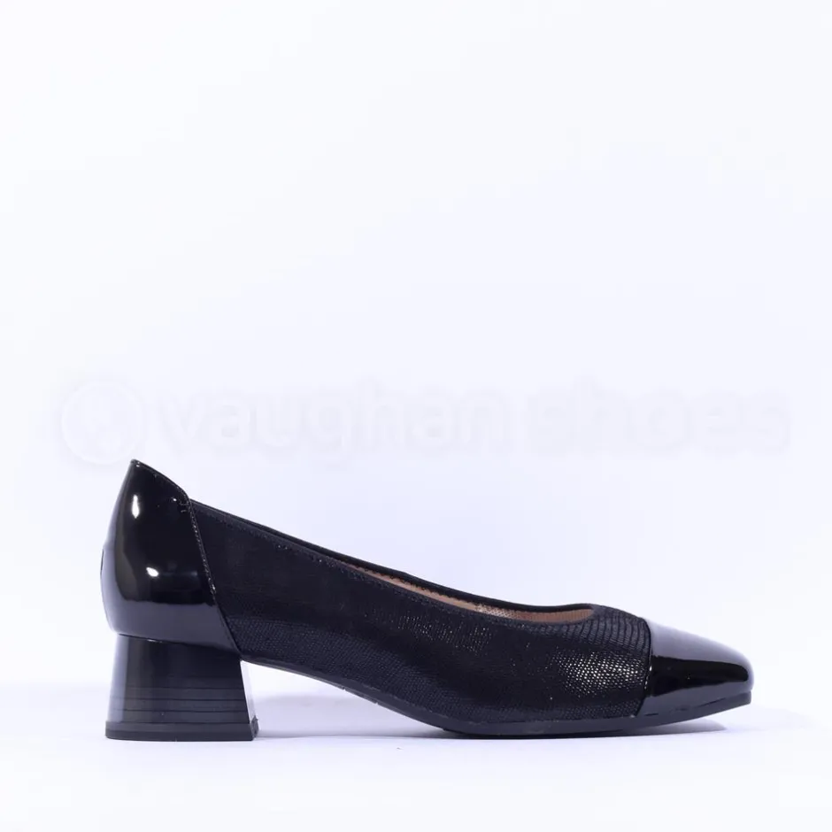 Women Caprice Daria Block Heel Toe Cap Pump - Black Combi