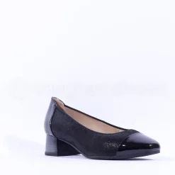 Women Caprice Daria Block Heel Toe Cap Pump - Black Combi