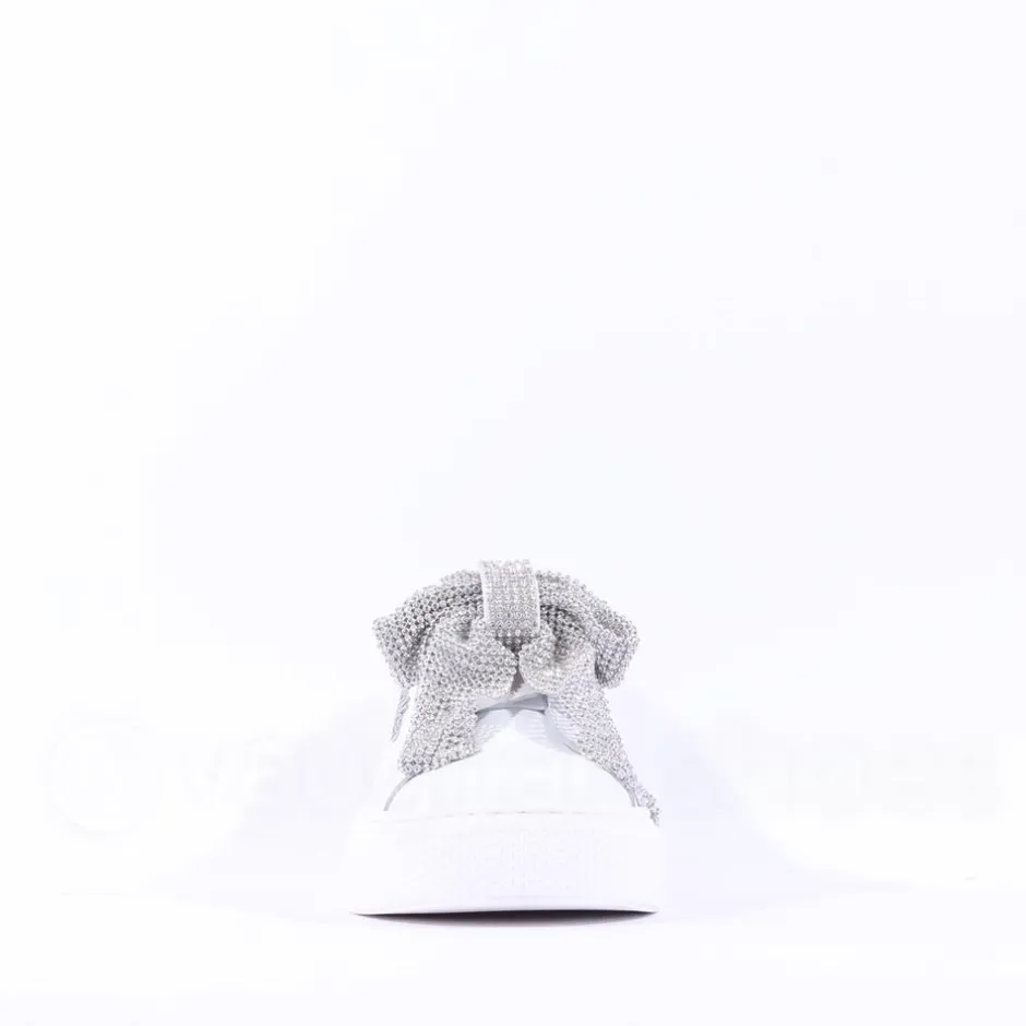 Women Marco Moreo Diamante Bow Low Trainer - White Leather