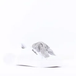 Women Marco Moreo Diamante Bow Low Trainer - White Leather