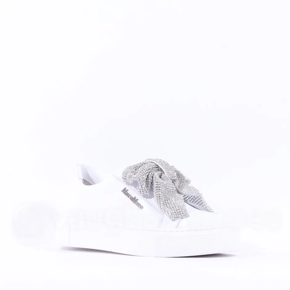 Women Marco Moreo Diamante Bow Low Trainer - White Leather