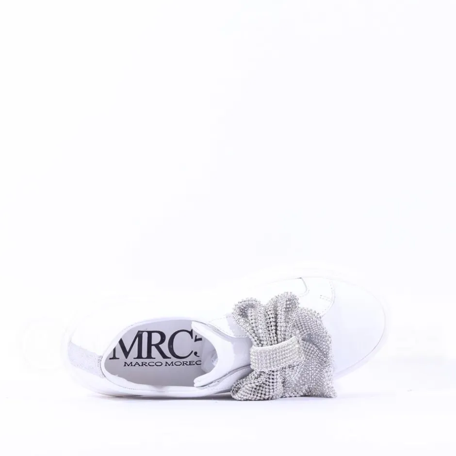 Women Marco Moreo Diamante Bow Low Trainer - White Leather