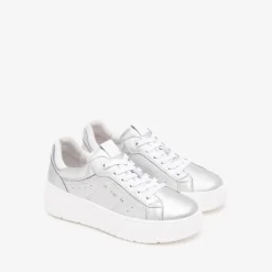 Women NeroGiardini Diamante Trim Trainer - Silver Leather