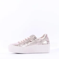Women Gabor Dolly High Platform Zip Trainer - Metallic Leather
