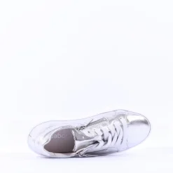 Women Gabor Dolly High Platform Zip Trainer - Silver Leather