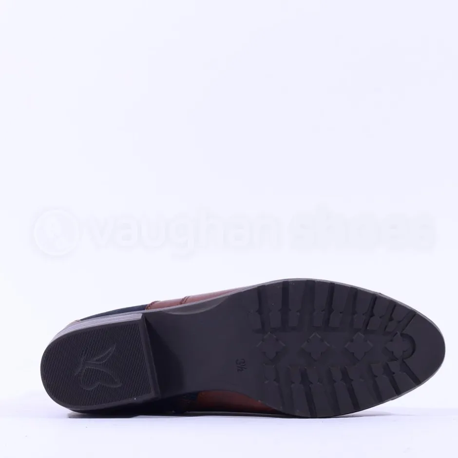 Women Caprice Double Strap Ankle Boot Kelli - Tan Navy Leather