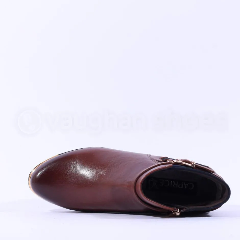 Women Caprice Double Strap Ankle Boot Kelli - Tan Navy Leather