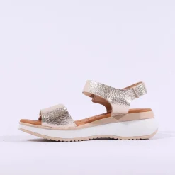 Women Oh My Sandals Double Velcro Platform - Gold Leather