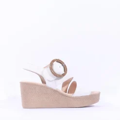 Women Gabor Drama Wedge Ring Buckle Sandal - Off White Leather
