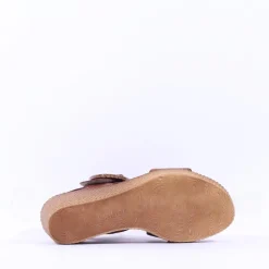 Women Gabor Drama Wedge Ring Buckle Sandal - Camel Leather