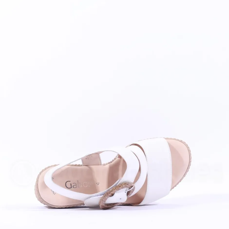 Women Gabor Drama Wedge Ring Buckle Sandal - Off White Leather