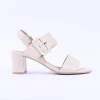 Women Caprice Edison Block Heel Buckle Sandal - Cream Leather