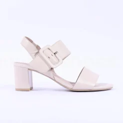 Women Caprice Edison Block Heel Buckle Sandal - Cream Leather