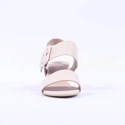 Women Caprice Edison Block Heel Buckle Sandal - Cream Leather